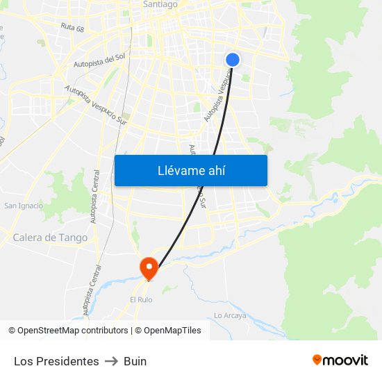 Los Presidentes to Buin map