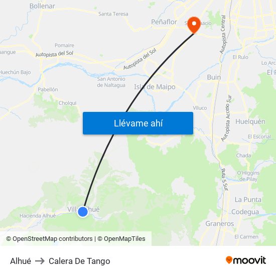 Alhué to Calera De Tango map