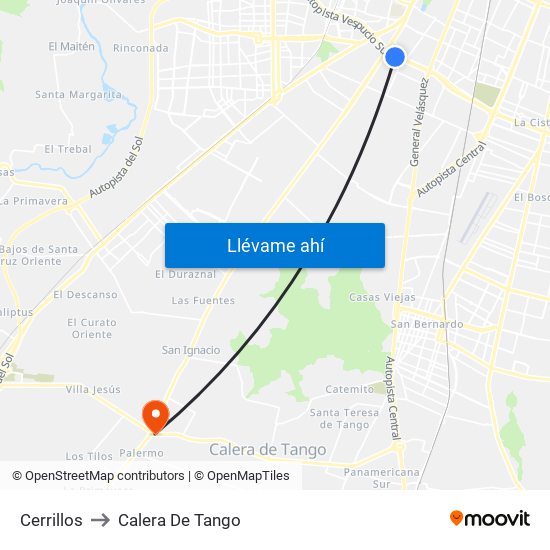 Cerrillos to Calera De Tango map