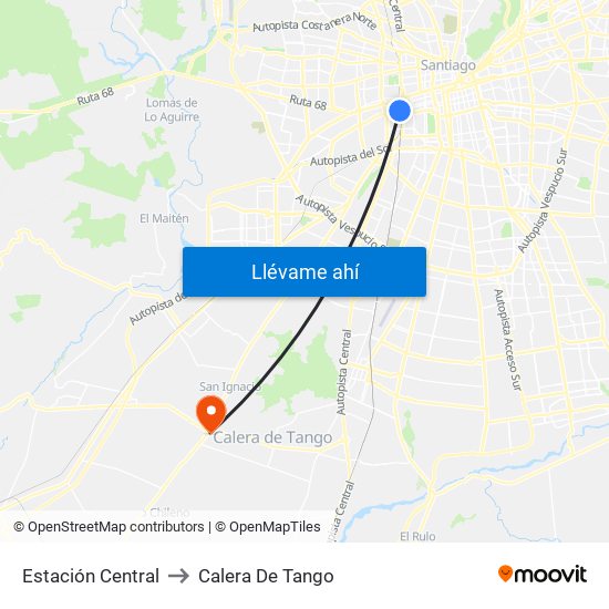 Estación Central to Calera De Tango map