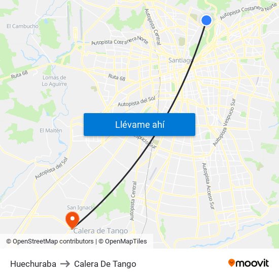 Huechuraba to Calera De Tango map