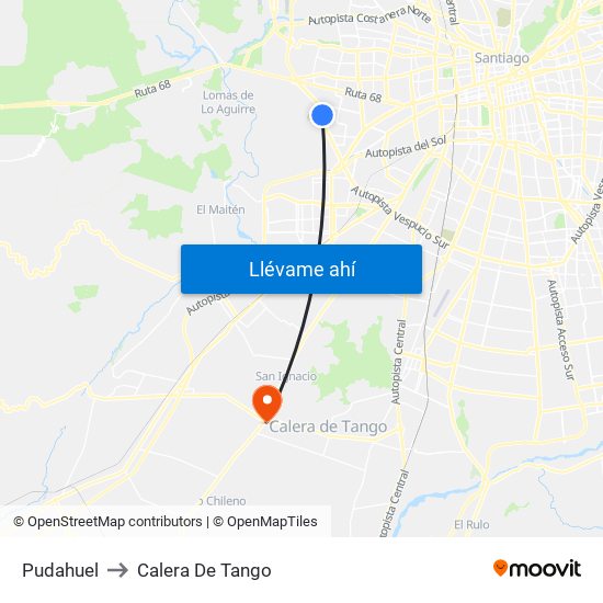 Pudahuel to Calera De Tango map