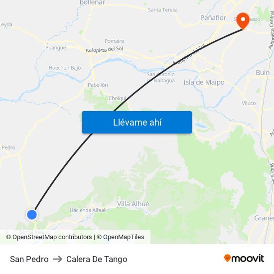 San Pedro to Calera De Tango map