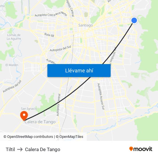 Tiltil to Calera De Tango map