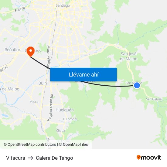 Vitacura to Calera De Tango map