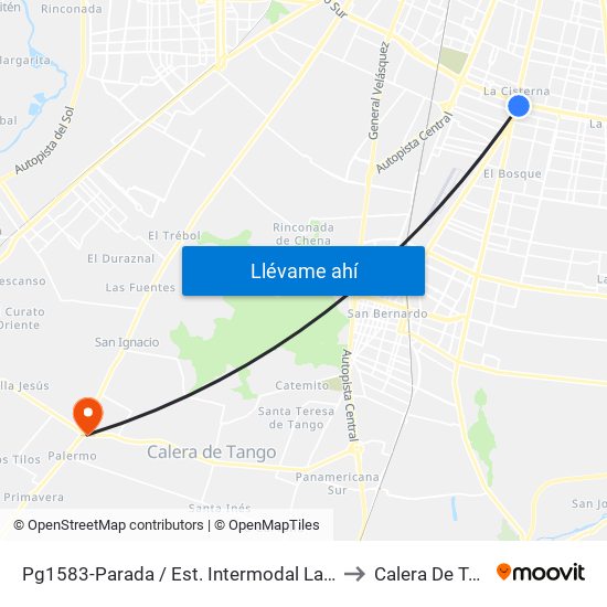 Pg1583-Parada / Est. Intermodal La Cisterna to Calera De Tango map