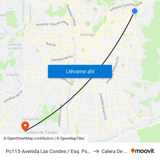 Pc115-Avenida Las Condes / Esq. Psje. Las Condes to Calera De Tango map