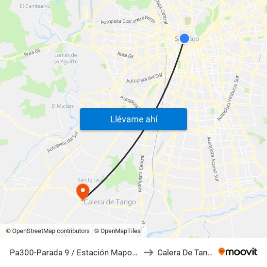 Pa300-Parada 9 / Estación Mapocho to Calera De Tango map