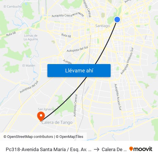 Pc318-Avenida Santa María / Esq. Av. Pedro De Valdivia to Calera De Tango map