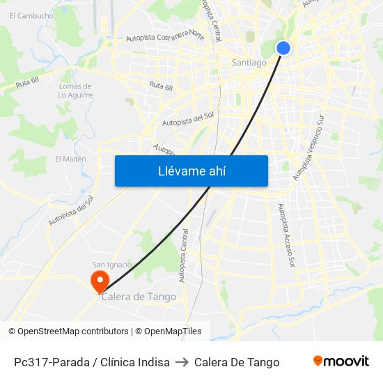 Pc317-Parada / Clínica Indisa to Calera De Tango map