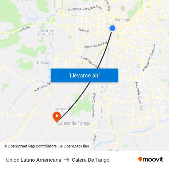 Unión Latino Americana to Calera De Tango map