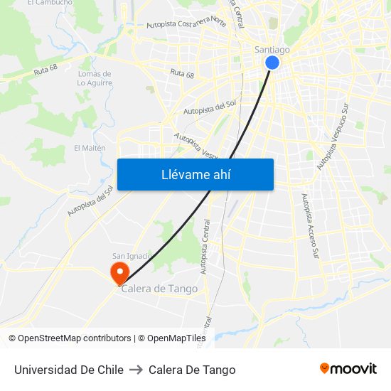Universidad De Chile to Calera De Tango map