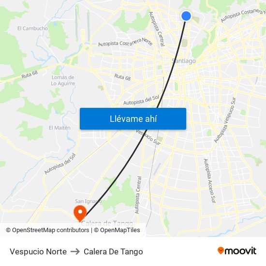 Vespucio Norte to Calera De Tango map