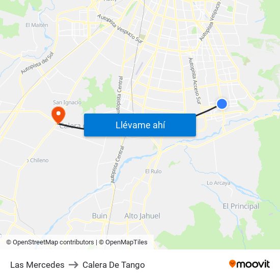Las Mercedes to Calera De Tango map