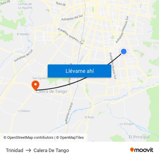 Trinidad to Calera De Tango map