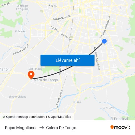 Rojas Magallanes to Calera De Tango map