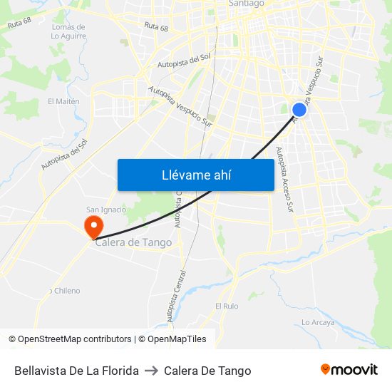 Bellavista De La Florida to Calera De Tango map