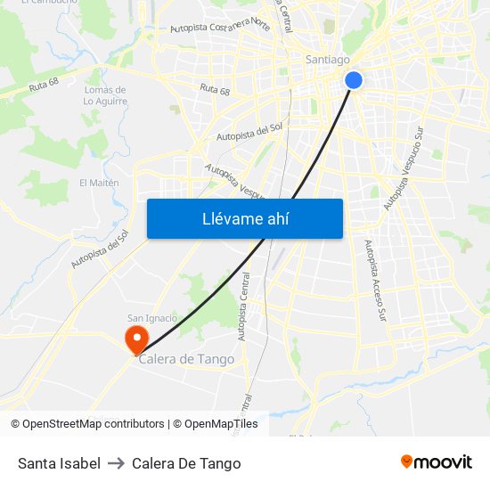 Santa Isabel to Calera De Tango map