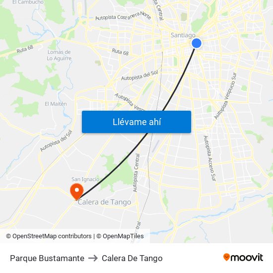 Parque Bustamante to Calera De Tango map