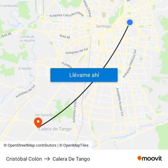 Cristóbal Colón to Calera De Tango map
