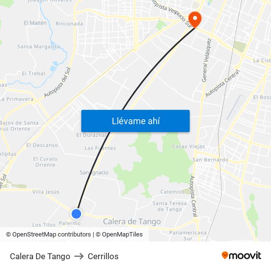 Calera De Tango to Cerrillos map