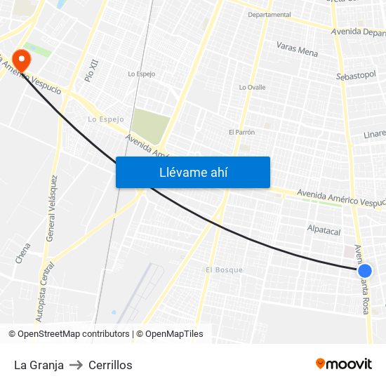 La Granja to Cerrillos map