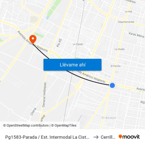 Pg1583-Parada / Est. Intermodal La Cisterna to Cerrillos map