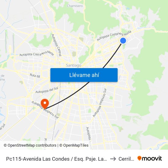 Pc115-Avenida Las Condes / Esq. Psje. Las Condes to Cerrillos map