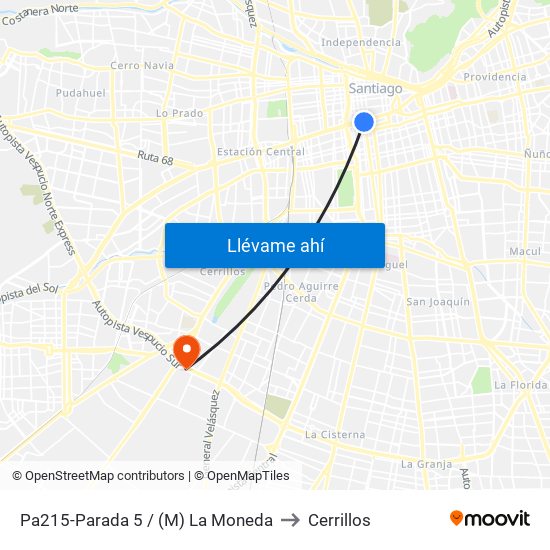 Pa215-Parada 5 / (M) La Moneda to Cerrillos map
