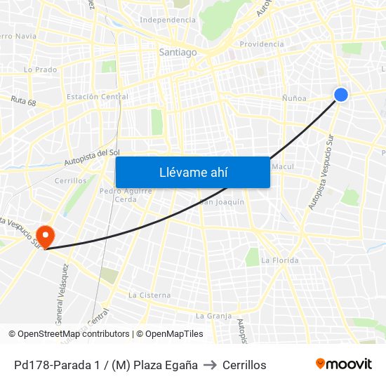 Pd178-Parada 1 / (M) Plaza Egaña to Cerrillos map