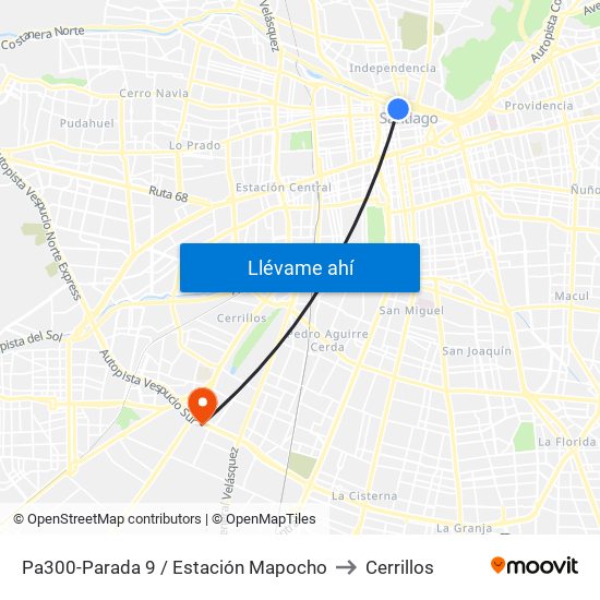 Pa300-Parada 9 / Estación Mapocho to Cerrillos map