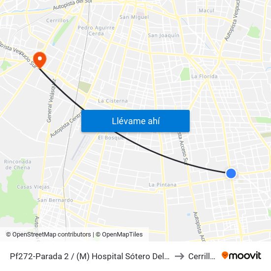 Pf272-Parada 2 / (M) Hospital Sótero Del Río to Cerrillos map