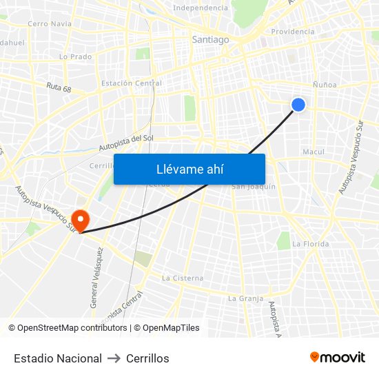 Estadio Nacional to Cerrillos map