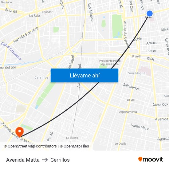 Avenida Matta to Cerrillos map