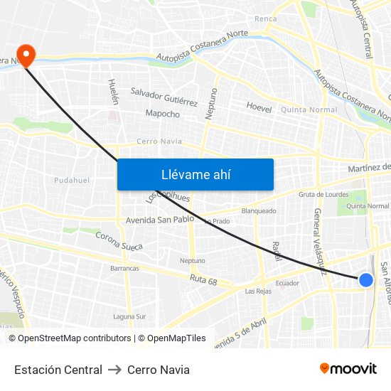 Estación Central to Cerro Navia map