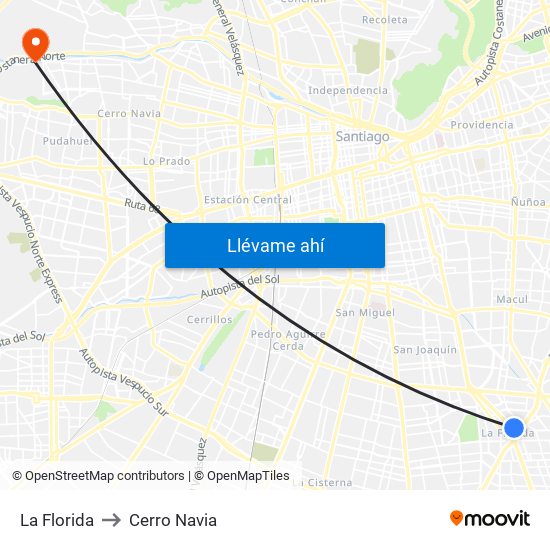 La Florida to Cerro Navia map