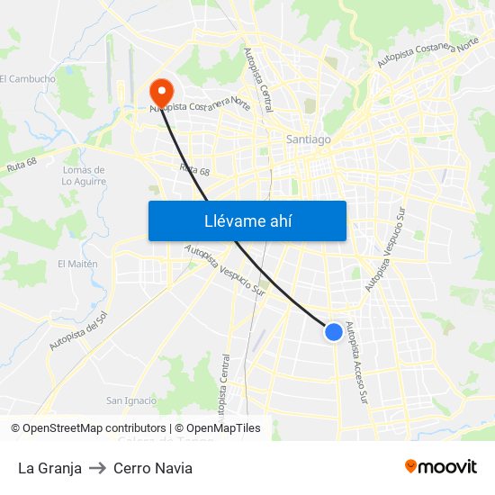 La Granja to Cerro Navia map