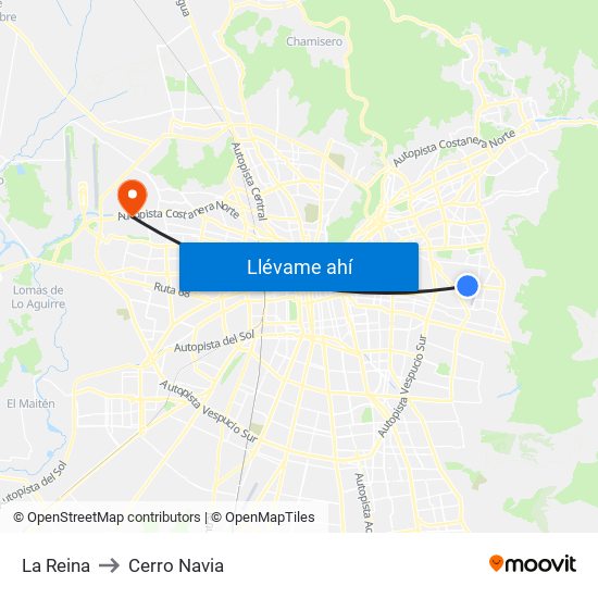 La Reina to Cerro Navia map