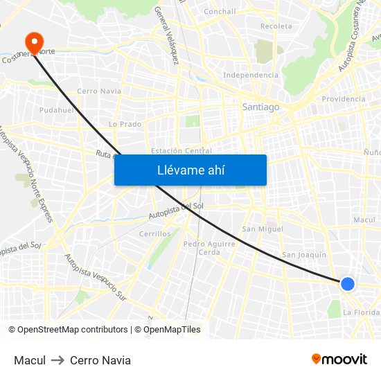 Macul to Cerro Navia map