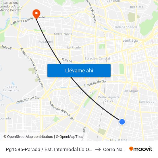 Pg1585-Parada / Est. Intermodal Lo Ovalle to Cerro Navia map