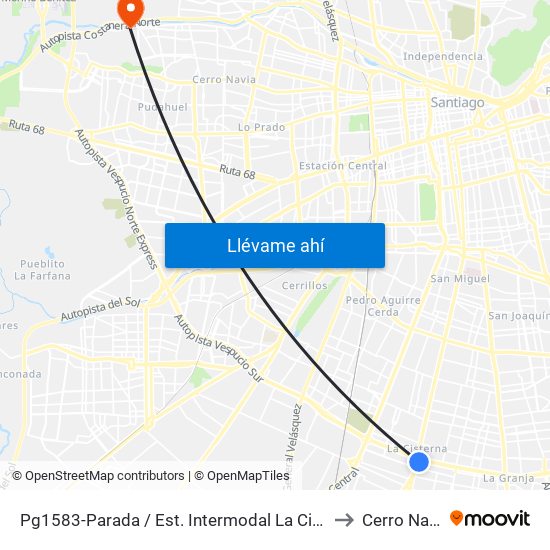 Pg1583-Parada / Est. Intermodal La Cisterna to Cerro Navia map