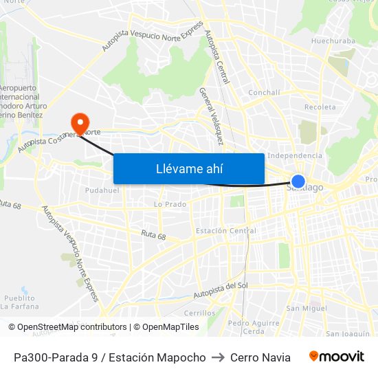 Pa300-Parada 9 / Estación Mapocho to Cerro Navia map