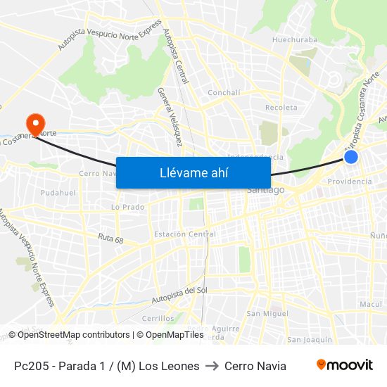Pc205 - Parada 1 / (M) Los Leones to Cerro Navia map