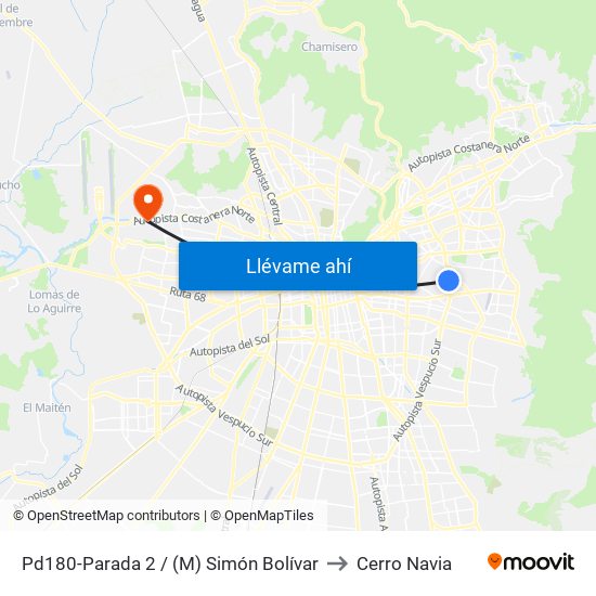 Pd180-Parada 2 / (M) Simón Bolívar to Cerro Navia map