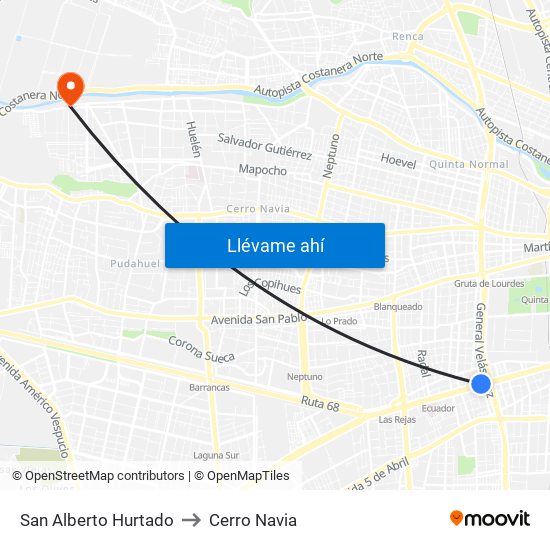 San Alberto Hurtado to Cerro Navia map