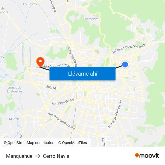 Manquehue to Cerro Navia map