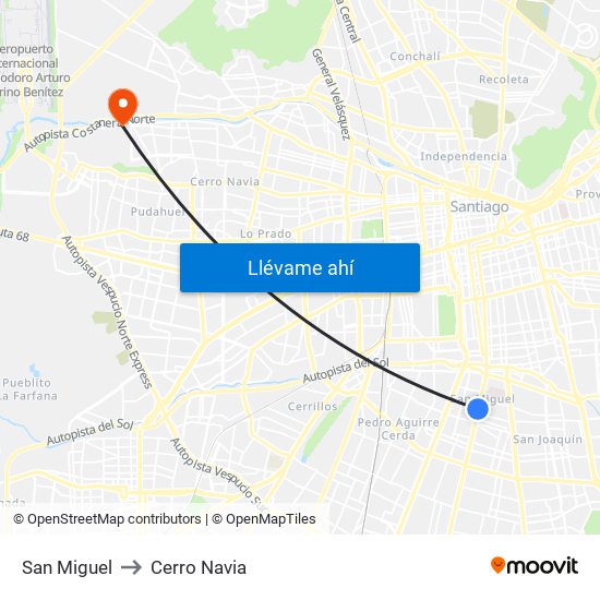 San Miguel to Cerro Navia map