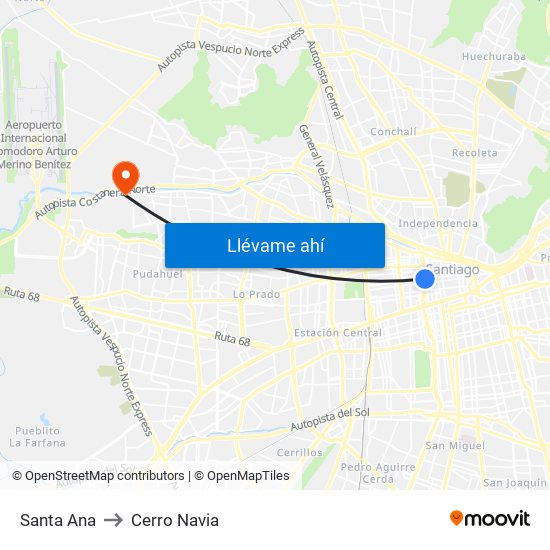 Santa Ana to Cerro Navia map
