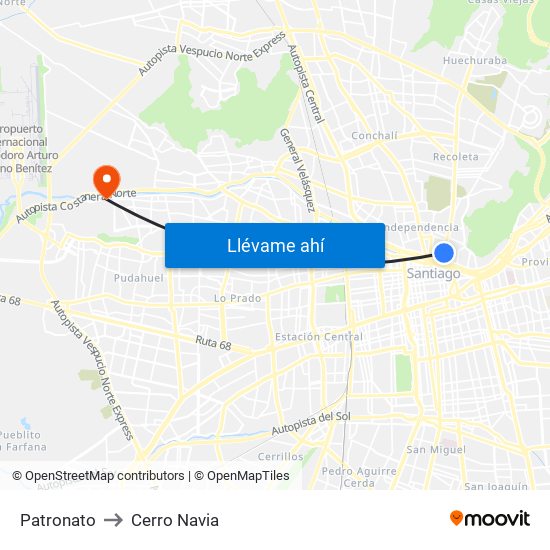 Patronato to Cerro Navia map