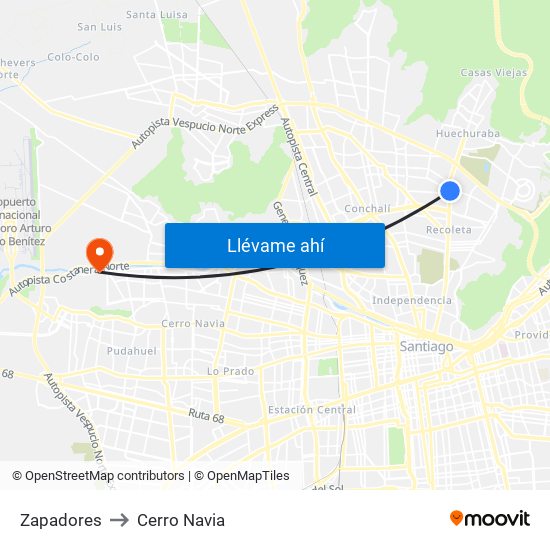 Zapadores to Cerro Navia map